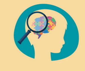 ilustracion del perfil de la caneza de un niño con un puzle en el cerebro y una luoa lipa sobre las pe3izas del puzle